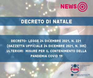 Decreto- Legge 24 dicembre 2021, n. 221 (Gazzetta Ufficiale 24 dicembre 2021, n. 305) ulteriori misure per il contenimento della Pandemia Covid 19
