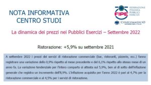 Ristorazione: +5,9% su settembre 2021