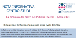 La dinamica dei prezzi nei Pubblici Esercizi – Aprile 2024