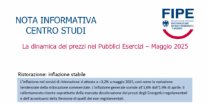 La dinamica dei prezzi nei Pubblici Esercizi – Maggio 2025