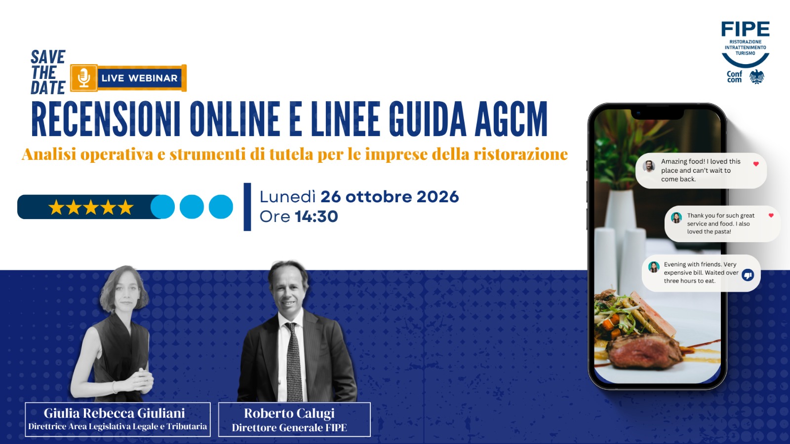 Webinar – Recensioni online e linee guida AGCM | Analisi operativa e strumenti di tutela per le imprese di ristorazione