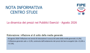 La dinamica dei prezzi nei Pubblici Esercizi – Agosto 2026